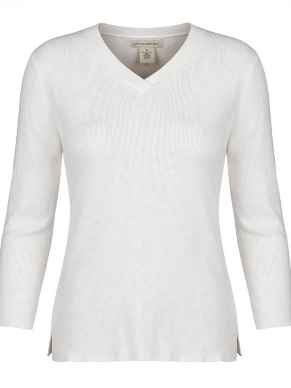 Vintage Banana Republic White V-Neck Sweater - Size M - 100% Cotton